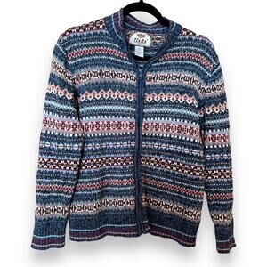 y2k 2001 Vintage Tiara International SZ M Blue Nordic Fair Isle Knit Sweater
